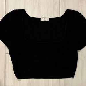 Babaton Black Ribbed Crop Top